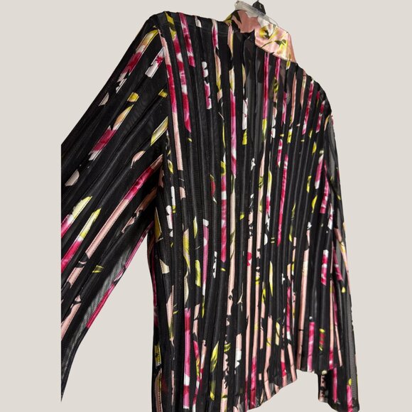 JS Collections Black Floral Mesh Zip-Up Jacket Top - Picture 3 of 6